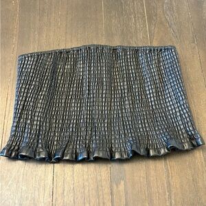 Audrey 3 Black Faux Leather Textured Tube Top Medium Smocked Stretch